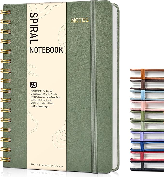 Dotted Spiral Journal Notebook, A5 Hardcover Spiral Journals for Women Men, 100 GSM Dot Grid Paper Notebooks, 150 Pages Spiral Bullet Dotted Notebook for Writing Note Taking 5.75" x 8.38", Sage Green