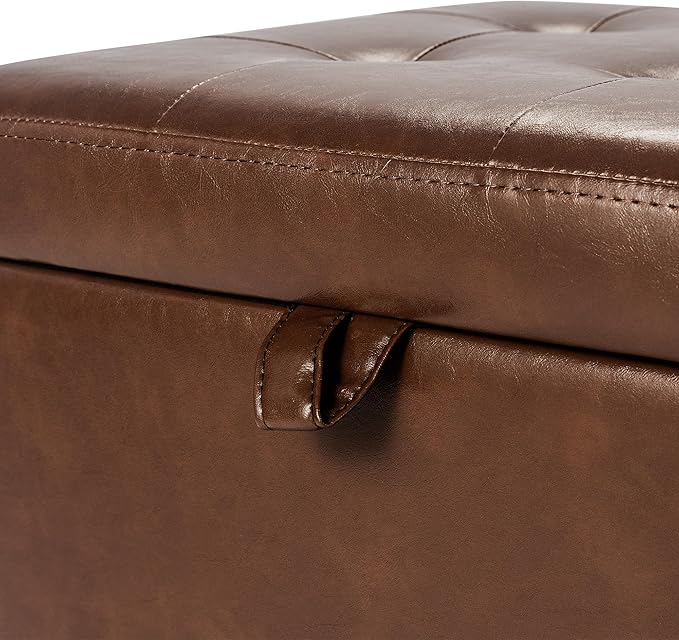 Asense 17 Inch Faux Leather Ottoman with Storage, Square Ottoman Footstool Upholstered Footrest for Couch Entryway Bedroom Living Room, Coffee