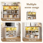 EnHomee 10 Cube Storage Organizer with LED Light and Charging Station Wood Cube Shelf White Bookshelf for Bedroom Living Room,Office,White