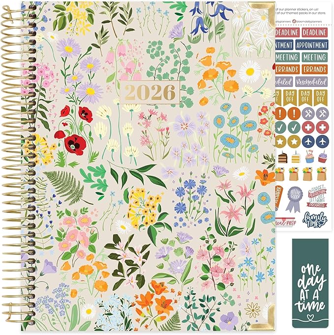 bloom daily planners HARDCOVER 2026 Planner (January to December) - 8.5” x 11” Weekly & Monthly Dated Agenda Organizer Book with Stickers & Tabs - Garden Party, Beige