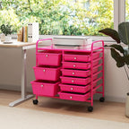 LDAILY 9 Drawer Rolling Storage Cart, Rolling Cart with Drawers for Classroom, Art Supply Craft Organizer on Wheel with Metal Frame & Handles for Home Office School