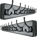 Dseap Wall Mounted Coat Rack: 38-1/4" Long, Patented, Heavy-Duty, 10-Double-Hooks Wooden Hanger Rail for Winter Coats, Hats, Jackets, Clothing - Black, Pack of 2