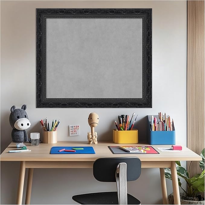 Amanti Art Black Framed Magnetic Board 24x28 Medium Vision Board for use with Magnets, 100% Metal Sheet to Display Items as Office Decor or for Home Organization in mudroom, Kitchen or Kids Room