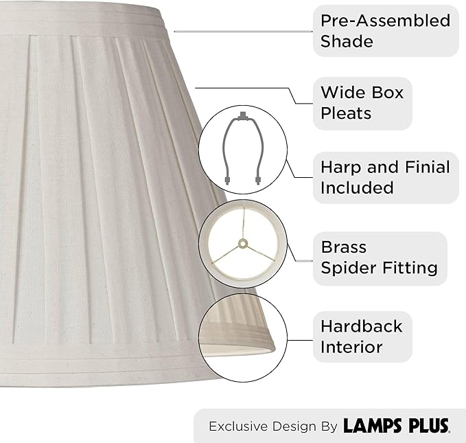 Creme Linen Large Box Pleat Lamp Shade 7" Top x 14" Bottom x 11" High (Spider) Replacement with Harp and Finial - Springcrest