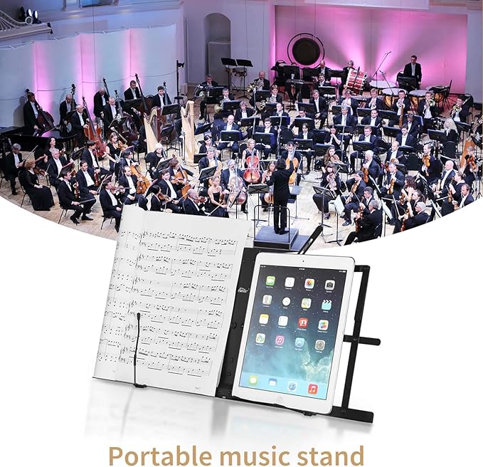 Eastar Tabletop Music Stand for Sheet Music ESMF-3, Table Top Desktop Book Stand Folding Portable Sheet Music Stand Adjustable Travel Music Holder Lightweight with Carrying Bag, Black