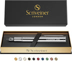 Scriveiner Personalized Silver Chrome Fountain Pen (Medium), Award Winning Luxury Pen, Heavy Pocket Pen, Chrome Finish, Best Engraved Fountain Pen Gift Set for Men & Women, Name Engraving