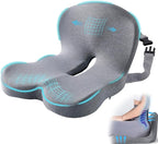 Mosxoed Ergonomic Seat Cushion with Adjustable Strap, Memory Foam Office Chair Seat Cushion with L-Shaped Design, Car Seat Cushion Fits for Truck Driver Semi Truck, Gaming Chair, Desk, Light Gray