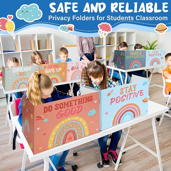 Honoson 24 Pcs Bulk Inspirational Privacy Folders for Students Cardboard Test Privacy Boards Motivational Words Desk Dividers Shield for Classroom School Study Supplies, 6 Styles (Bohemian)
