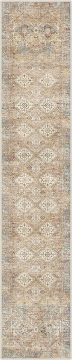 GENIMO Runner Rug 2x10 Non Slip Machine Washable Hallway Runner Vintage Rug, Low Pile Lightweight Rugs for Entryway, Hallway, Kitchen and Corridor, Warm Brown