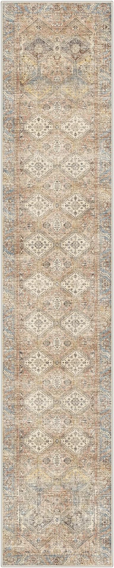 GENIMO Runner Rug 2x10 Non Slip Machine Washable Hallway Runner Vintage Rug, Low Pile Lightweight Rugs for Entryway, Hallway, Kitchen and Corridor, Warm Brown