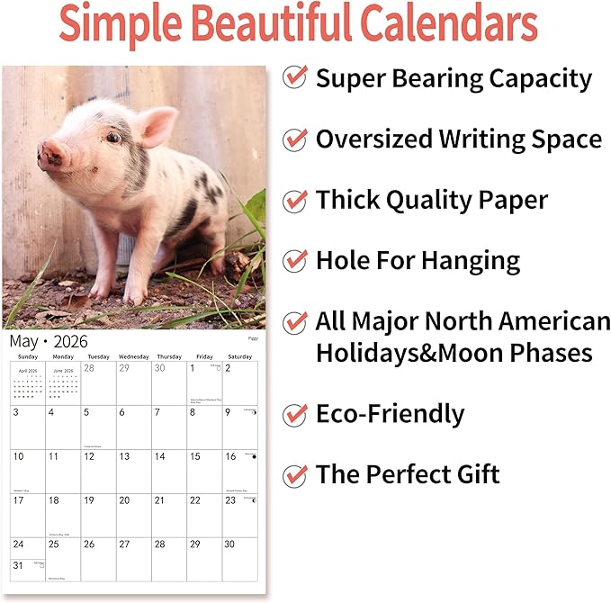 2026 Wall Calendar,Calendar 2026, November 2025 - December 2026, Wall Calendar Baby Animals, 12" x 24" Opened,Full Page Months Thick & Sturdy Paper for Calendar Organizing & Planning