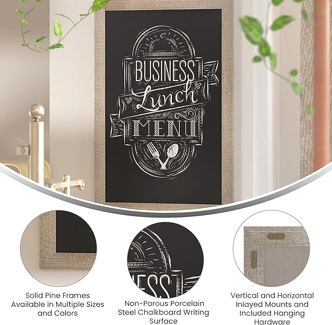 HBCY Creations 24" X 36" Weathered Lightwash Solid Wood Frame Wall Chalkboard, Magnetic Surface, Home Décor, Restaurant & Café Menus, Blackboard, Includes Chalk, Eraser & Hanging Hardware