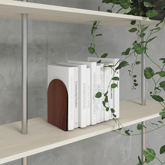 Brosisincorp Walnut Wood Book Ends for Shelves - Hand Polished Edges, Non-Skid Bookends for Heavy Duty Book Holders Office Desk Shelves Decorative Book Organizer, 6.69"H x 4.72"W x 3.94"L (2 Pairs)