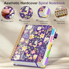 Spiral Journal Notebooks for Work, 300 Pages 5 Subject Notebook College Ruled with Dividers & Tabs, 8''x 10'' Large Notebook Journal for Women Students Note-Taking and Organizer (Purple Floral)