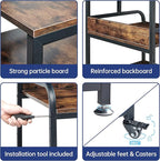 Fannova 23.6" Deep Extra Large Printer Stand, 3 Tier Printer Table with Adjustable Storage Shelf, Rolling Printer Cart with Industrial Wheels for Home Office, Rustic Brown