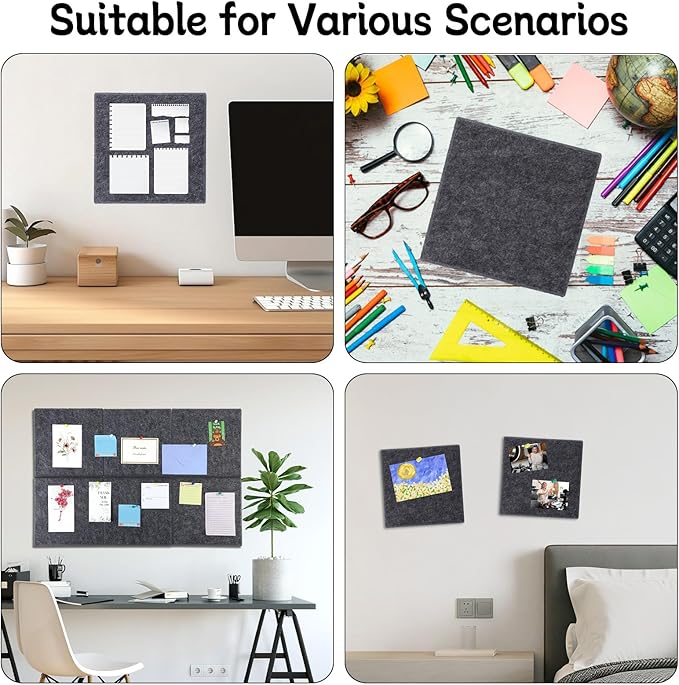 Large Cork Board 28" x 19", 6 Pack Felt Wall Tiles with Colored Pushpins, Bulletin Boards with Removable Self-Adhesive Strips, Pin Board Cork Boards for Walls Office Home-Dark Gray