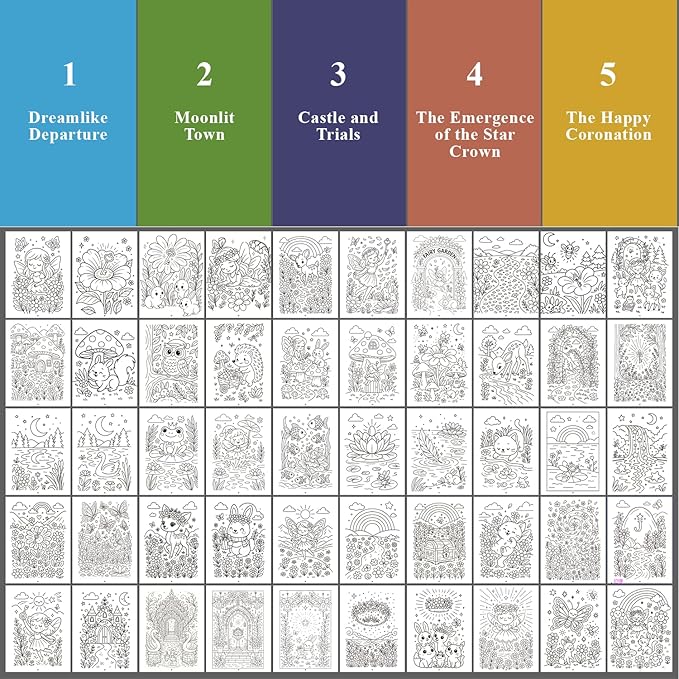 Fuxi Coloring Books for Girls, 60 Sheets (73lb/120gsm) Blank Sketch Book + 50 Designs Blank Coloring Book, Stocking Stuffers for Kids 8-12 Girls.