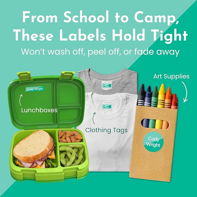 Name Bubbles - Basic Daycare Name Stickers for Kids (144 Count) - Personalized Waterproof Name Labels for School Supplies, Clothing Tags, Baby Bottles, All Ages - Washable Stick-On Labels (Confetti)