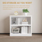 blini 2-Shelf White Bookcase Wooden Bookshelves 33in Wide Floor Standing Display Storage Shelves Low Bookcase for Home Office, Living Room, Bed Room