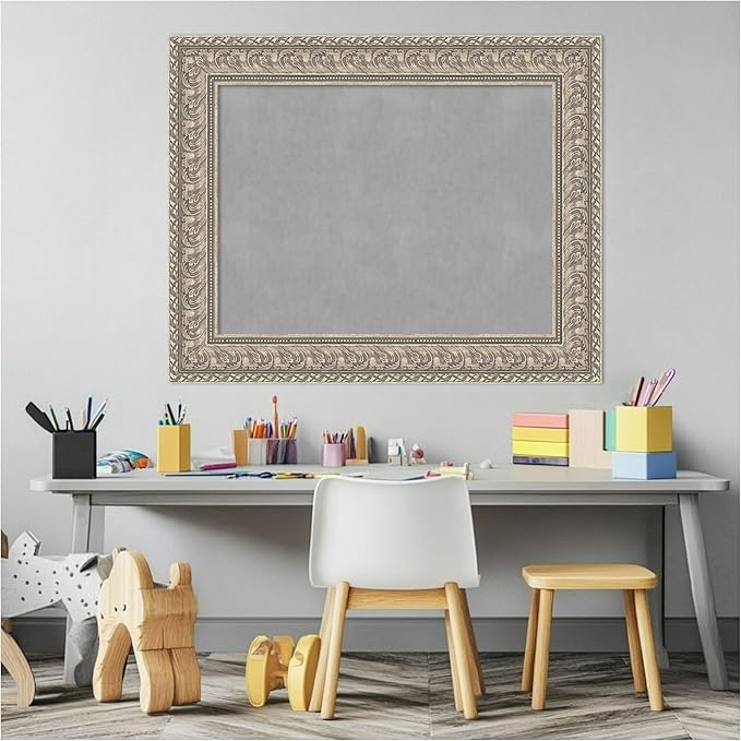 Amanti Art Silver Framed Magnetic Board 25x31 Medium Vision Board for use with Magnets, 100% Metal Sheet to Display Items as Office Decor or for Home Organization in mudroom, Kitchen or Kids Room