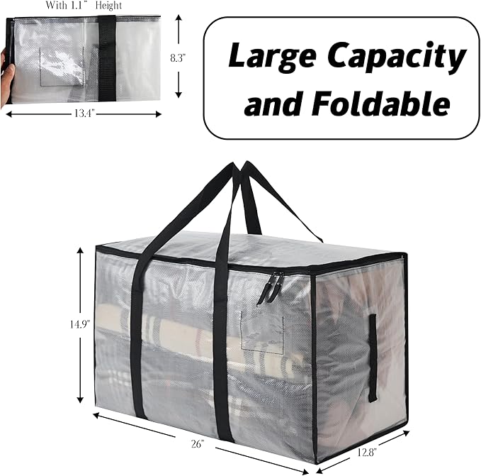 PWRSC Heavy Duty 93L (24.5 Gallon) Stackable Storage Bins with Fully Openable Lids, Moving Bags Heavy Duty, Clear Plastic Totes for Moving Storage, Home Organization, Closet, Dorm Room 2 Pack