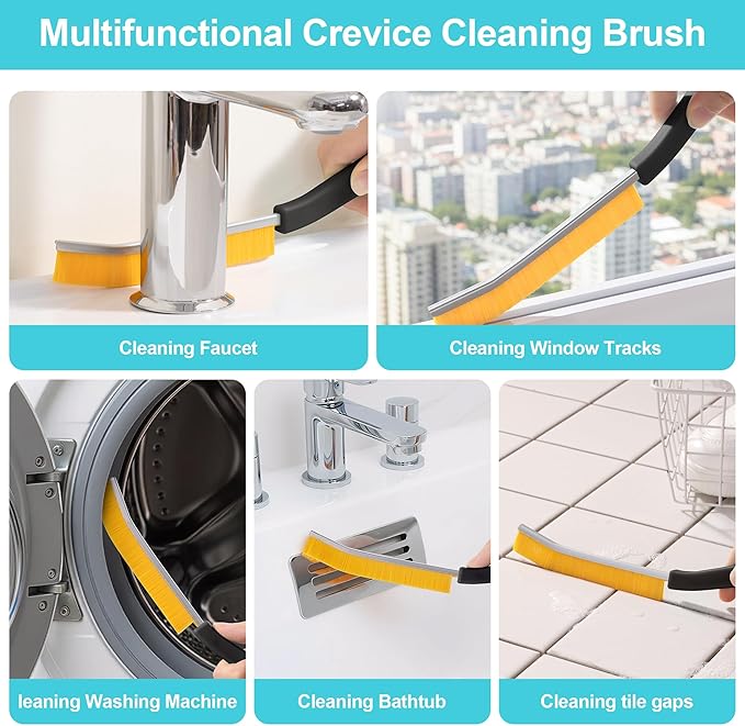JOYMOOP 4 Pack Crevice Cleaning Brush, Black Hard Bristle Grout Brush, House Cleaning Supplies, Magnetic Gap Cleaning Brush for Kitchen, Bathroom, Window, Toilet, Multifunctional Cleaning Tools