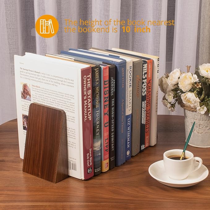 DRELIFAM Walnut Book Ends Heavy Duty Handmade Book Ends for Shelves Decorative Bookends to Hold Heavy Books (Black Walnut Wood Small)