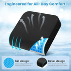 ComfyInLove Wheelchair Seat Cushion - Cooling Gel & Memory Foam Office Chair Cushion with Non-Slip Bottom & Washable Cover, Ergonomic Car Seat Pillow for Sciatica, Tailbone, Back Comfort (Black)