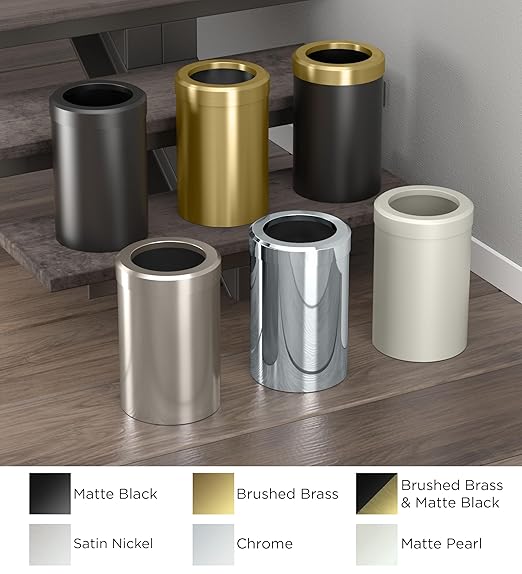 Gatco 1912 Modern Round Waste Basket, Matte Black / 11.88"H x 7.63" Dia Open Top Stainless Steel Trash Can with Removable Lid, 11 Liter Capacity
