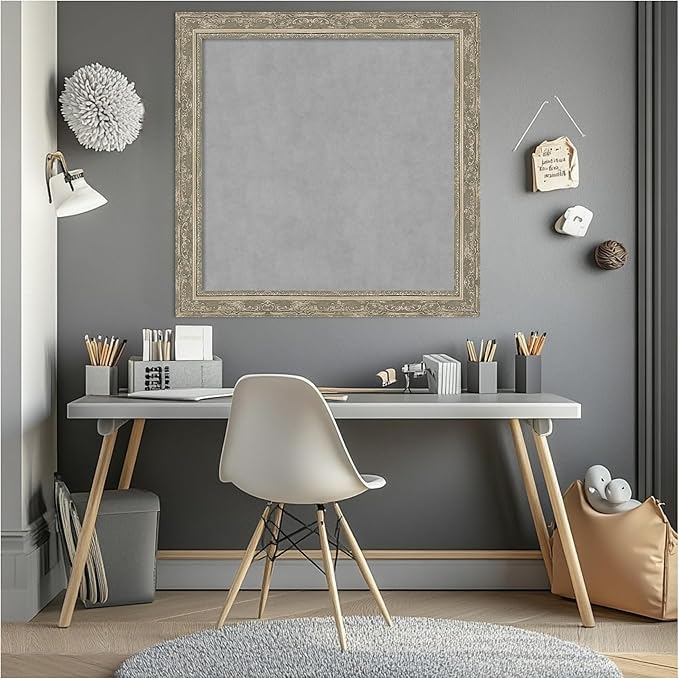 Amanti Art Silver Framed Magnetic Board 28x28 Medium Vision Board for use with Magnets, 100% Metal Sheet to Display Items as Office Decor or for Home Organization in mudroom, Kitchen or Kids Room