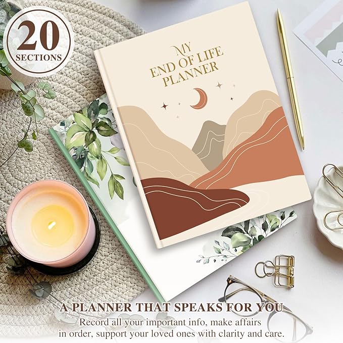 Lanpn End of Life Planner Death Organizer with Tabs, Final Wishes & Financial Estate Planning Journal, When I Die Journal for Senior, Before Death Life and Care Plan Book, Leather Hardcover