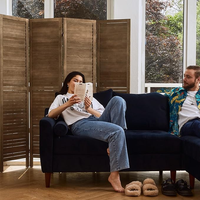 Room Dividers and Folding Privacy Screens, Wood Louvered Separators Divider Wall for Home Office Bedroom - 4 Panels, 67 * 60inch (Brown)