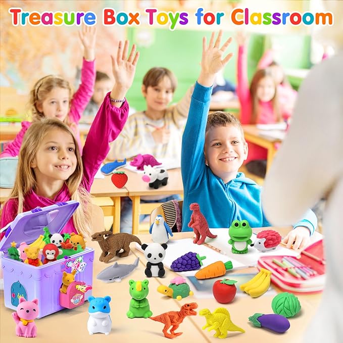 Palmatte 40PCS Mini Animal Erasers Kids Prizes Treasure Box Toys Classroom Rewards Desk Pets Pencil Erasers Bulk Cute School Supplies Kids Party Favors Goodie Bag Stocking Stuffers Easter Egg Fillers
