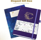 VIVID SCRIBBLES A5 Bullet DOTTED Journal – 160GSM Bleed-Proof Dotted Notebook with 200 Numbered Dot Grid Pages, Lay-Flat Hardcover with Pen Loop & Expandable Pocket (Purple Moon Design)