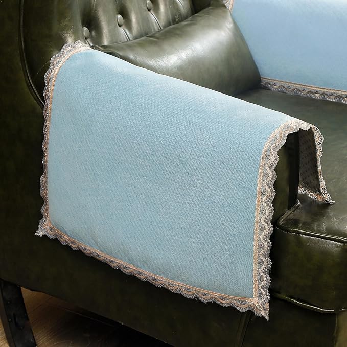 MINJIATEX Couch arm Covers,Non-Slip lace Sofa arm Covers Set of 2 Washable Sofa armrests Cover for Living Room Recliner Chair arm Cover Protectors for Leather armrest (YC-Baby Blue)