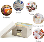 Remowith Greeting Card Organizer and Storage Box with 20 Pcs Adjustable Dividers, Storing Cards with 84 Pcs Labels Perfect for Storing Greeting Cards, Envelopes, Photos 1 Pack Beige