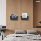 YOHOM No Drilling File Holder Wall Mails Magazines Organizer Adhesive Door Mount, Single Pocket, (White 1) (BLACK, 2 PCS)