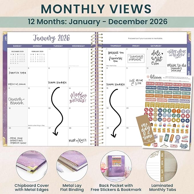 bloom daily planners HARDCOVER 2026 Planner (January to December) - 8.5” x 11” Weekly & Monthly Dated Agenda Organizer Book with Stickers & Tabs - Good Things Are Coming