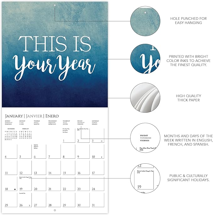 Graphique 2026 Best Day Ever Mini Wall Calendar | 7” x 7” | Thick Paper | Home & Office Organizer | Large Monthly Grid | 3 Languages & Marked Holidays | 4 Month Preview Page for 2027