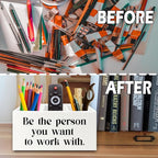 XPH Be the Person You Want to Work with White Pen Pencil Holder Organizer for Desk, Inspirational Gifts for Women Men, Motivational Wooden Box Sign for Home Office Desk Tabletop Decorations