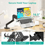 WALI Laptop Desk Mount, 2-in-1 Monitor Mount with Adjustable Laptop Tray, Fits Max 17" Notebook and 34" Computer Screen, Max Holds 22-26.4 lbs, Single Monitor Laptop Stand for Desk (GSMP001NLP), Black