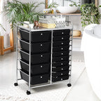 GOFLAME 15-Drawer Rolling Storage Cart, Craft Storage Cart with Removable Drawers & Lockable Wheels, Art Cart Supply Storage Organizer for Home Office Classroom, Black