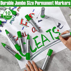 Fuutreo 10 Pack Jumbo Permanent Markers Bulk Large Chisel Tip Permanent Markers Quick Drying Waterproof Big Huge Poster Pens for Office, Logistics Company and More Adult(Grass Green)
