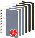 Spiral Notebook-5.75" x 8.125" College Ruled Journal with Inner Pockets and 160 Pages,PU Leather Cover Business Journal, Twin-Wire Binding Notebook Perfect for Office & Home School Supplies 6 pack Black/Reefblue