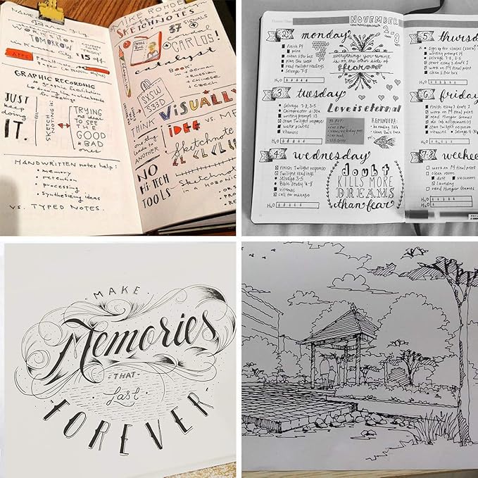Rilanmit Hand Lettering Pens, Refillable Calligraphy Pens Brush Marker Pens Set Black, 4 Size for Writing, Painting, Drawing, Pack of 6