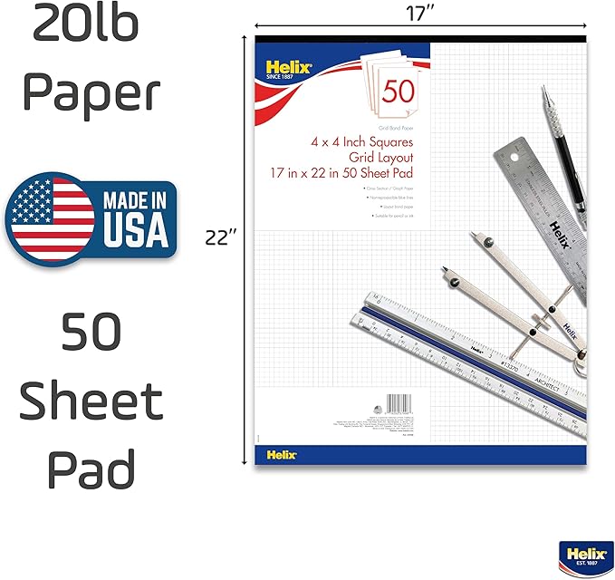Maped Helix Bond Pad, 4 X 4 Grid, 17 x 22 Inches, 50 Sheets, White (37996)