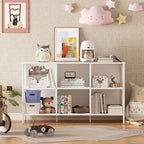 Adompacat Horizontal Bookshelf Bookcase,6 Cube Storage Organizer with Open Shelf,47 Inch Industrial Low Wide Wood and Metal Cubby Shelf,Long Shelving Unit for Home Office Living Room(White,6 Cube)