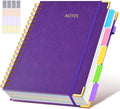 Hardcover Spiral Notebook 8.5"x11" Journal with Removable Dividers Tabs, 300 Pages Leather 5 Subject Notebook College Ruled, Large Notebooks for Work School, Lined Journal for Women, A4 Dark Purple