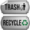 Recycle and Trash Stickers for Trash Cans - Stainless Steel Style Vinyl Recycling Bin Labels - 2 Pack - 6.5" by 3" Decals Logo - Waste Signs for Home Kitchen or Office Bins Indoor/Outdoor Use