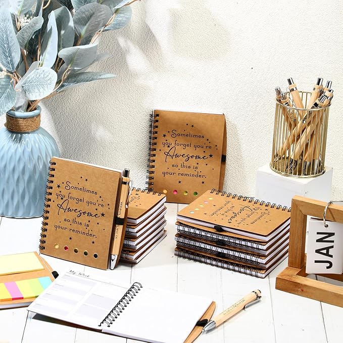 Moinchore 10 Sets Employee Appreciation Gift Inspirational Spiral Notebook with Bamboo Pen Sticky Note Thank You Valentines Day Gift for Coworker Office Staff Team Nurse Teacher (Sometimes You Forget)